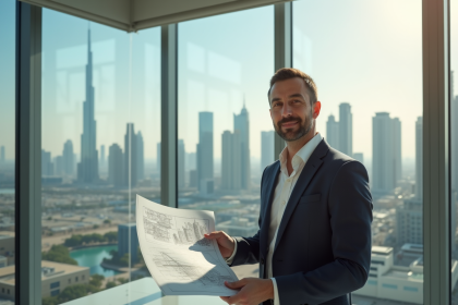 Agent immobilier confiant dans un bureau moderne de Dubaï