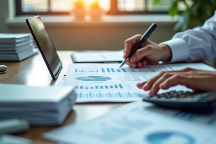 Professionnel analysant documents financiers et graphiques