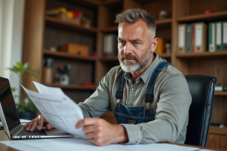 Artisan homme en tenue de travail dans son bureau