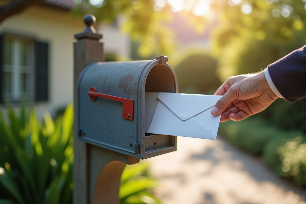 Main déposant une enveloppe de changement d