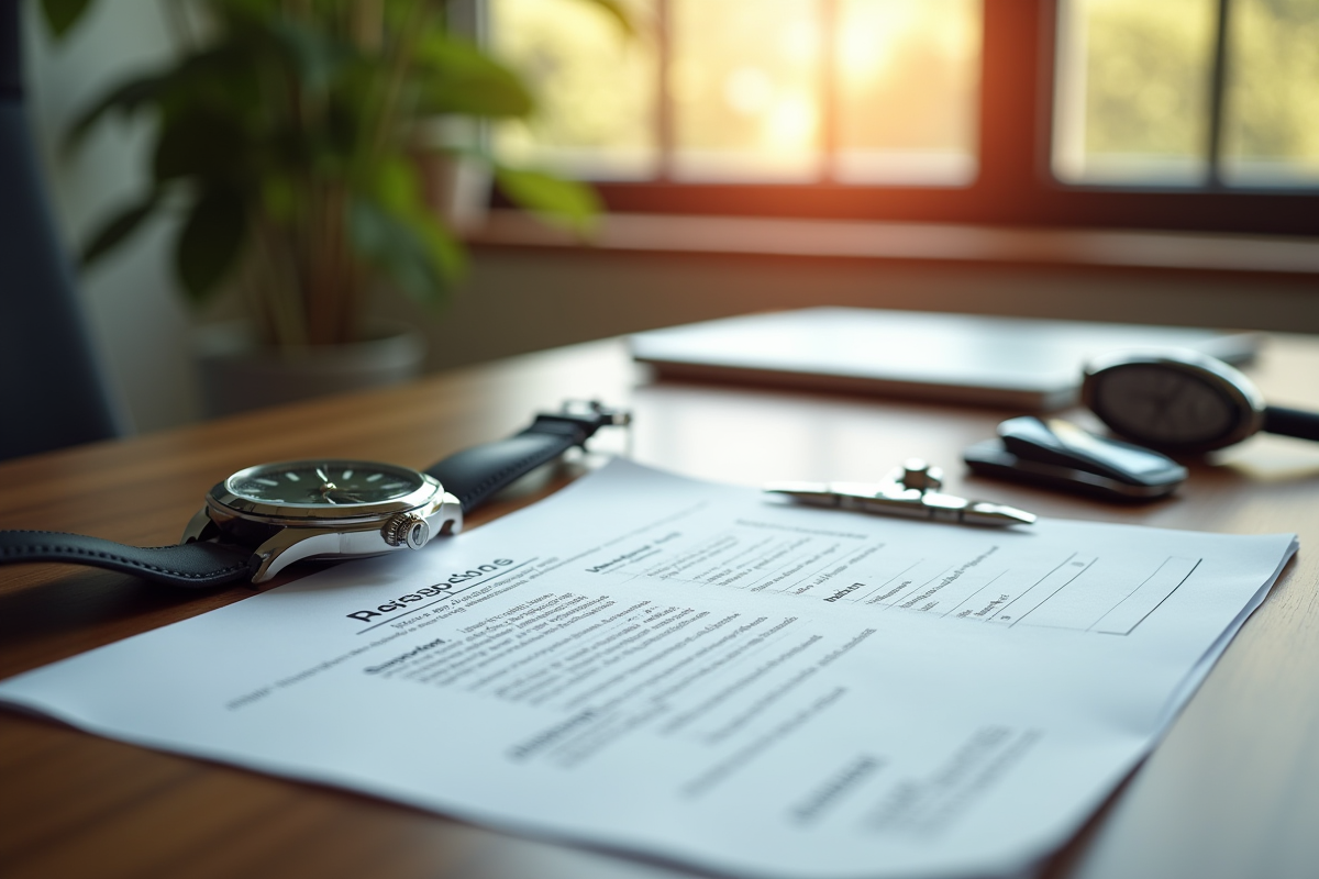 Bureau élégant avec contrat financier et clés de voiture de luxe