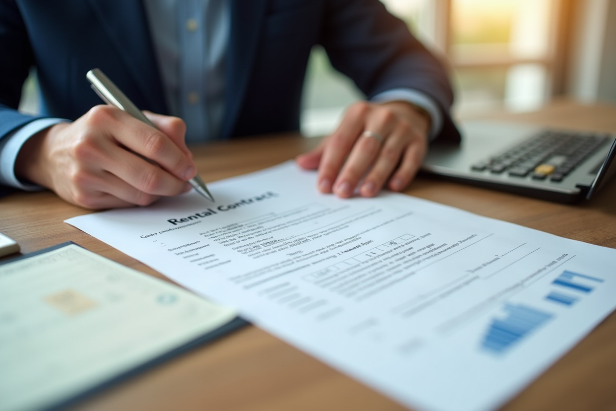 Personne examinant un contrat de location au bureau