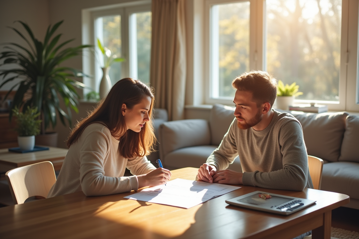 Jeune couple examinant des documents de prêt immobilier