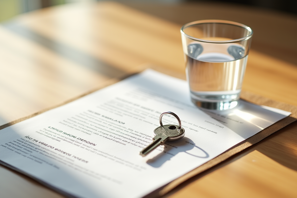 Document officiel et clé de maison sur table en bois