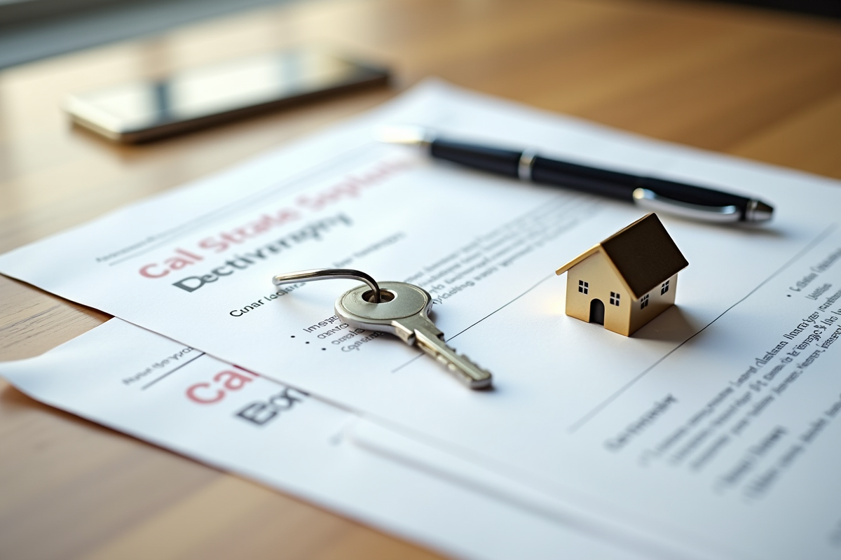 Documents immobiliers avec une clé de maison et un stylo sur une table