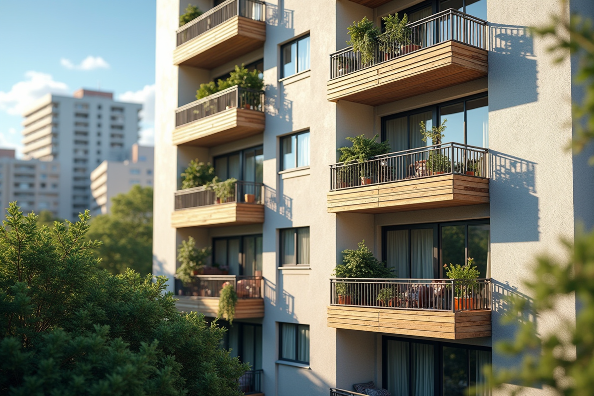 Façade d un immeuble d appartement en ville avec balcons