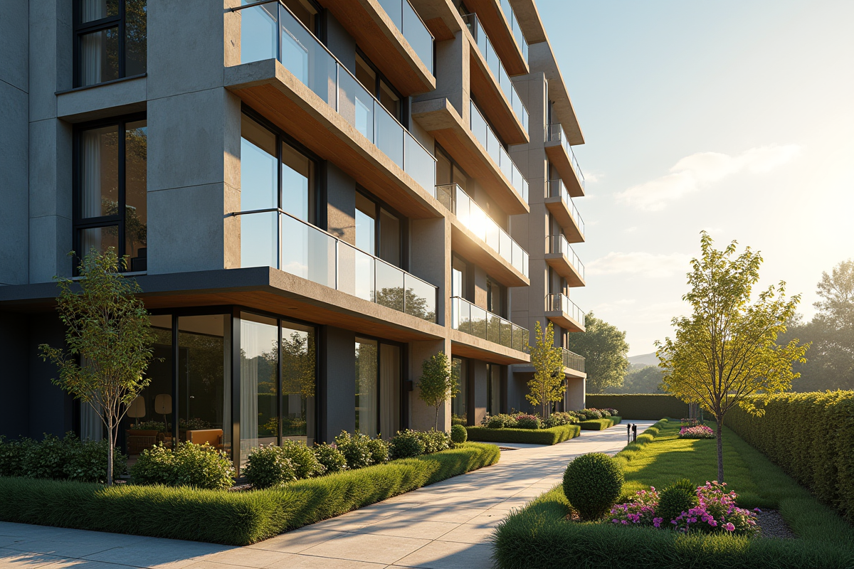 Façade d un immeuble moderne en journée avec reflets de soleil