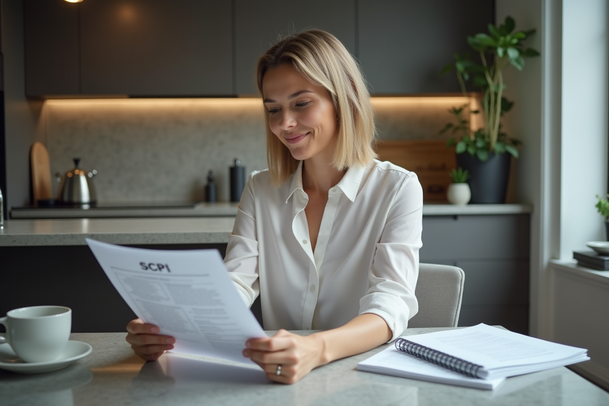 Femme souriante tenant un relevé de revenus locatifs