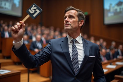 Homme en costume lors d'une ench&egrave;re immobiliere