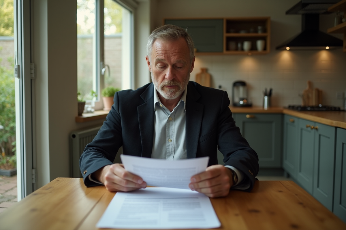 Homme âgé examinant un contrat de location
