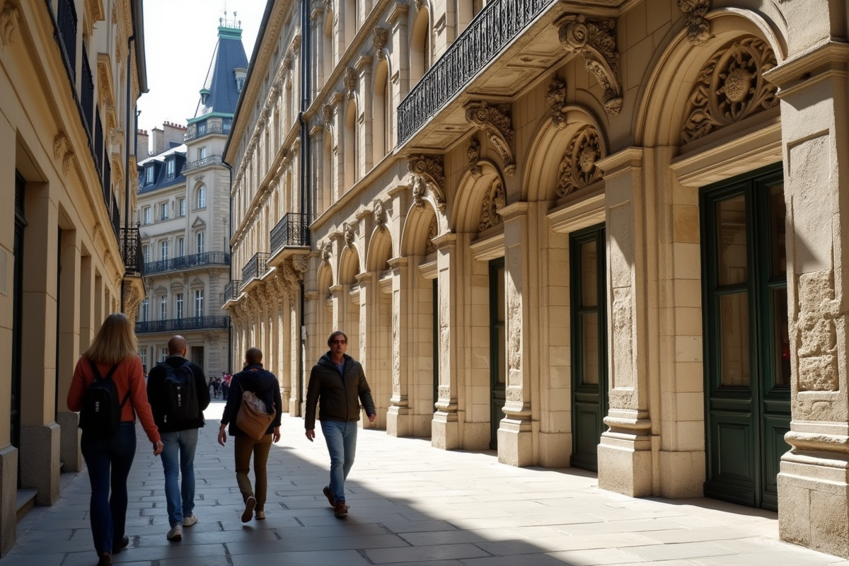 Bâtiment historique rénové dans une ville française ensoleillée