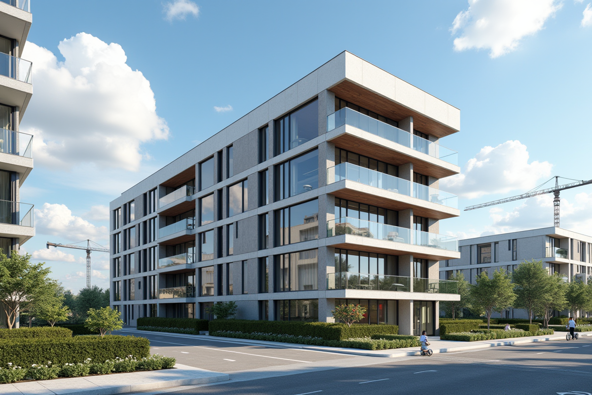 Immeuble neuf en extérieur dans un quartier urbain ensoleille