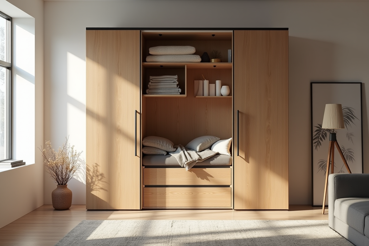 Meuble de rangement contemporain dans un salon lumineux