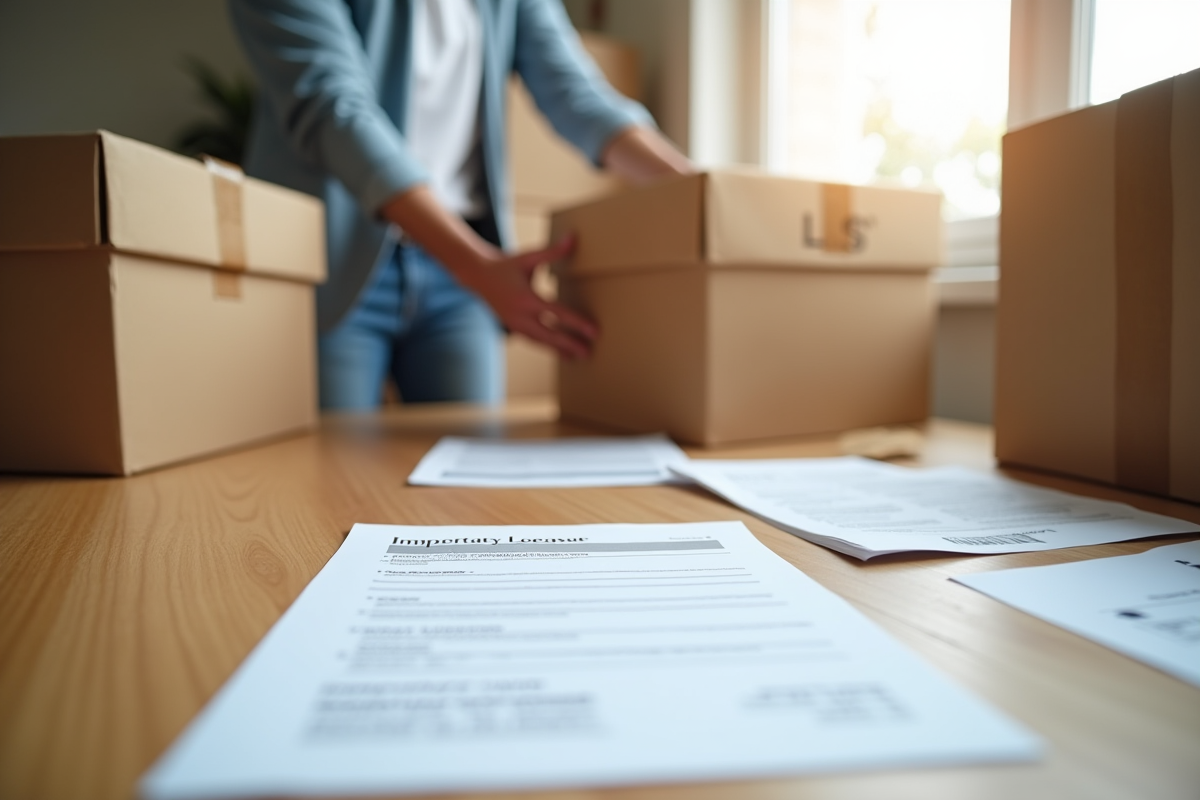 Personne emballant des cartons dans un appartement lumineux avec papiers importants