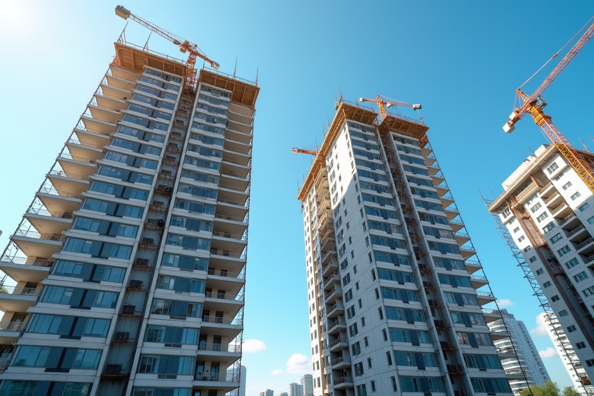 Chantiers de rénovation d appartements avec ouvriers et échafaudages