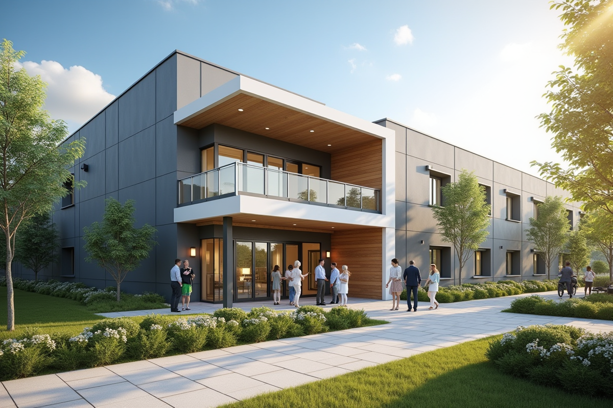 Résidence senior moderne avec espace vert accueillant