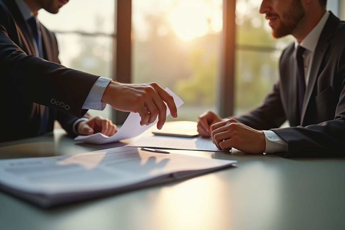 Réunion d'affaires avec échange de documents financiers
