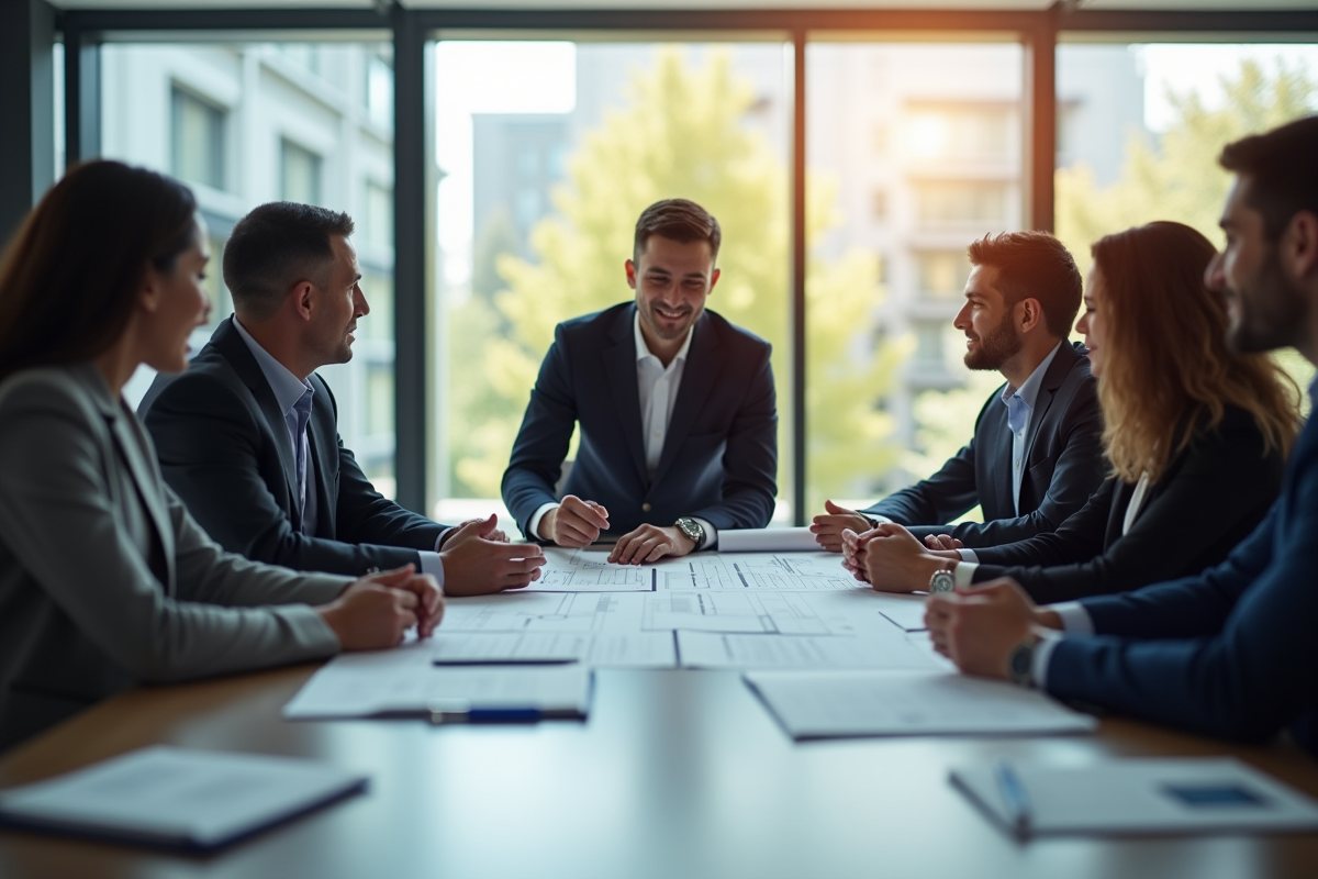Groupe de professionnels autour d'une table d'architecture